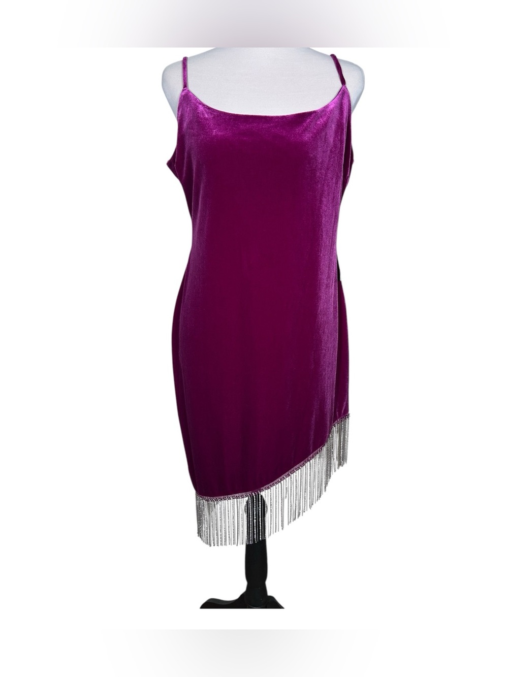 City Vibe Velvet Rhinestone Fringe Asymmetrical Party Dress Juniors 15 NWT